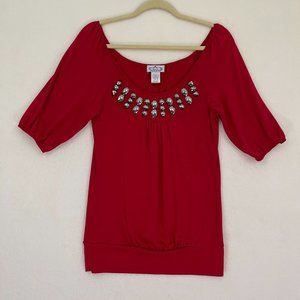 Trixxi Short Sleeve Red Beaded Top Women's Size Medium